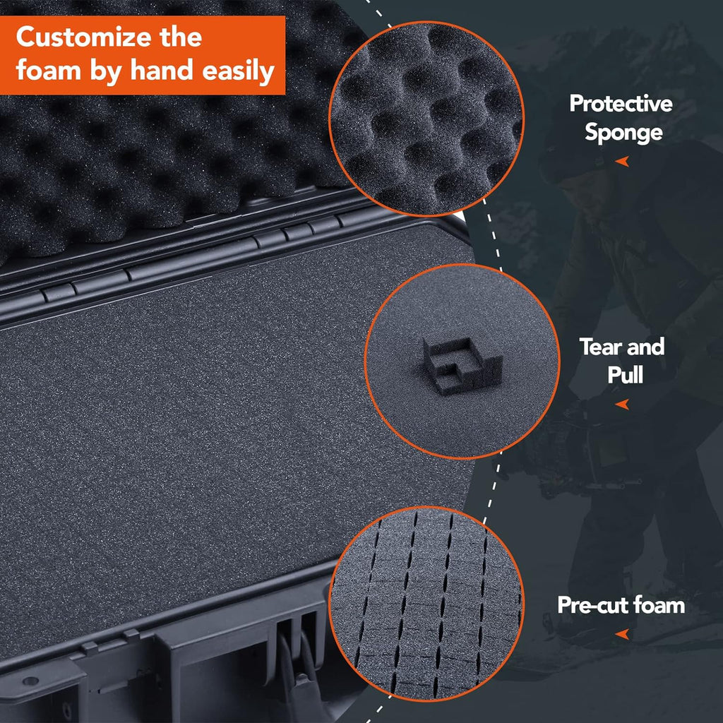 Lykus HC-3310 Waterproof Hard Case with Customizable Foam Insert, Interior Size 12.99x8.27x5.31 in, Suitable for pistol,camera,lens,drone,mic,flashlight,telescope,action cam,electronics,tools,and more