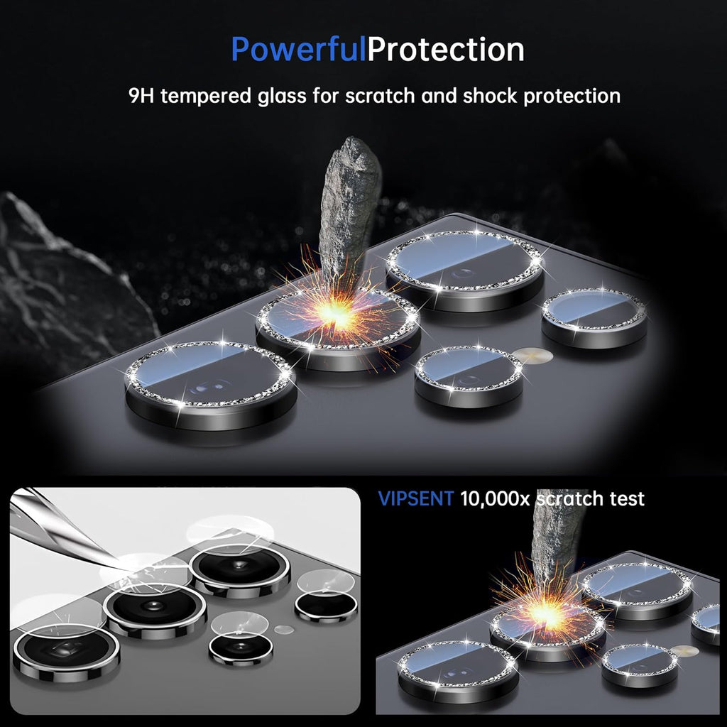 For Samsung Galaxy S24 Ultra Camera Lens Protector, Individual Lens Protector, Ultra HD 9H Tempered Glass Screen Protective Cover, Anti-scratch, Military Grade Drop Protection 2 Set. (Glitter Black, S24 Ultra)