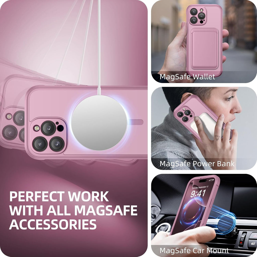 BERFY Magnetic for iPhone 16 Pro Max Case, Compatible with MagSafe, [Built-in 9H Tempered Glass Screen Protector & Camera Protection] Full Body Matte Phone case for 16 Pro Max, Palevioletred