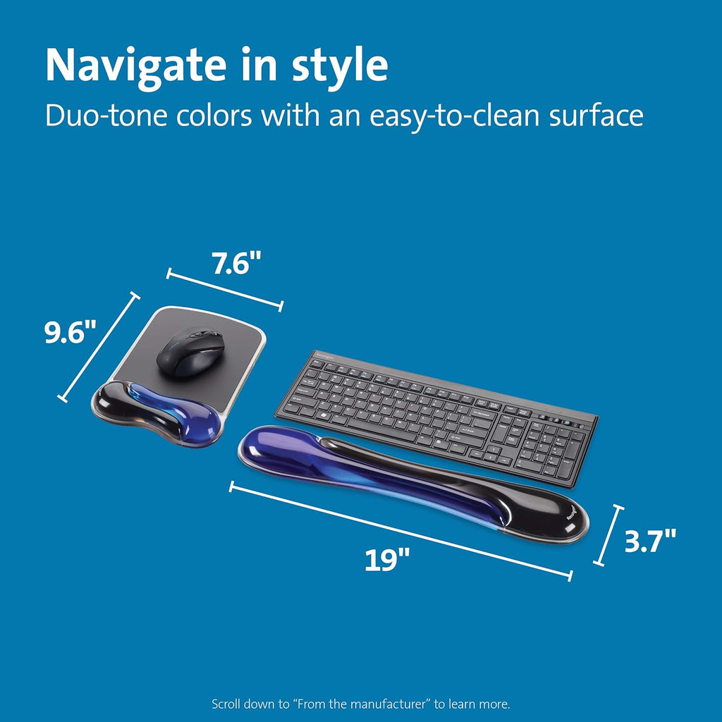 Kensington Duo Gel Mouse & Keyboard Wrist Rest Bundle Set, Ergonomic Keyboard and Mouse Pad With Wrist Support, Keyboard Wrist Rest, Computer Keyboard Pad, Cooling Gel, Non-Skid Backing, Blue K52920WW