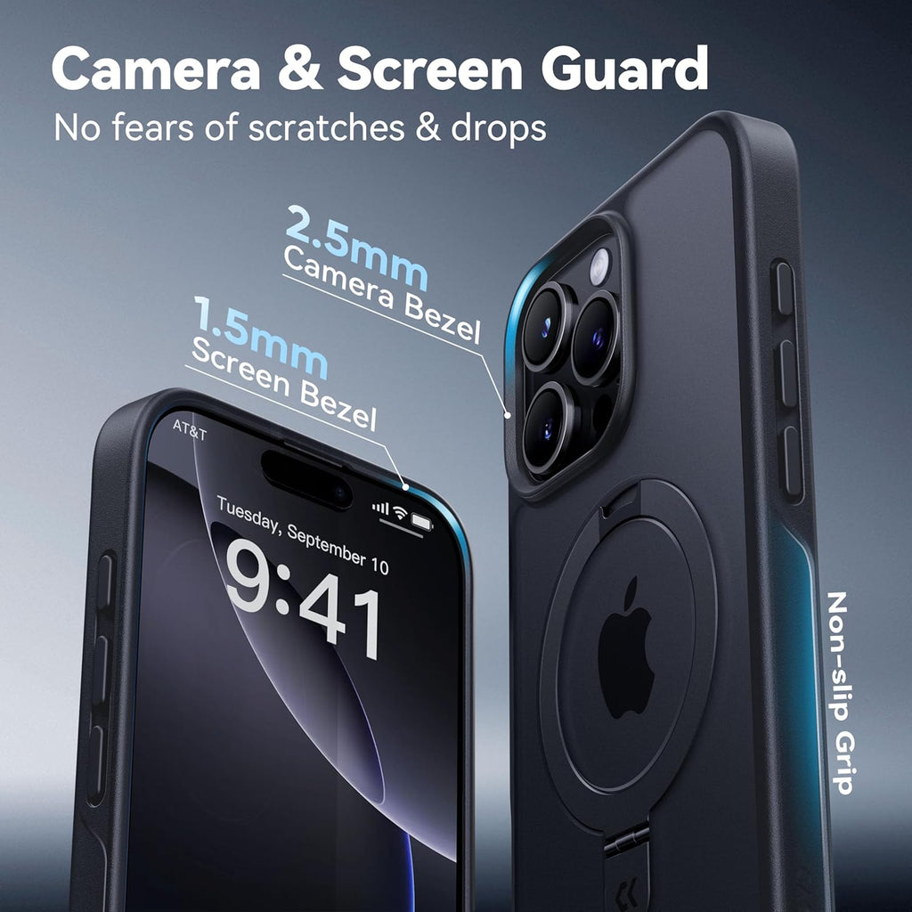 CASEKOO Designed for iPhone 16 Pro Case with Magnetic Invisible Stand [Military Drop Protection] [Compatible with MagSafe] Shockproof Slim Matte Translucent Case 6.3 Inch, Black