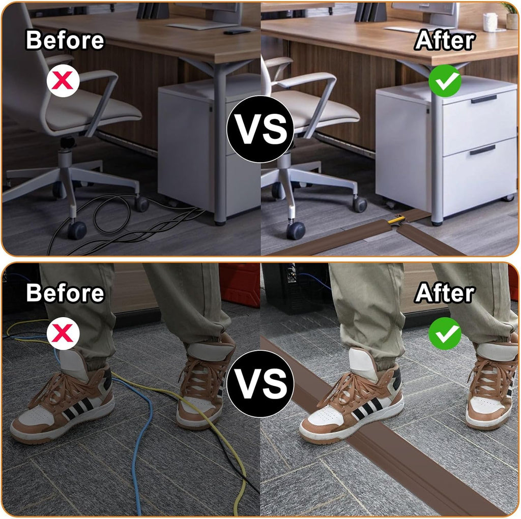 Eapele 4 ft Floor Cord Cover Heavy Duty Cable Protector, Cord Covers for Wires on Floor, Floor Cable Cover Easy to Unroll Prevent Trip Hazard for Home Office or Outdoor Settings (Brown)