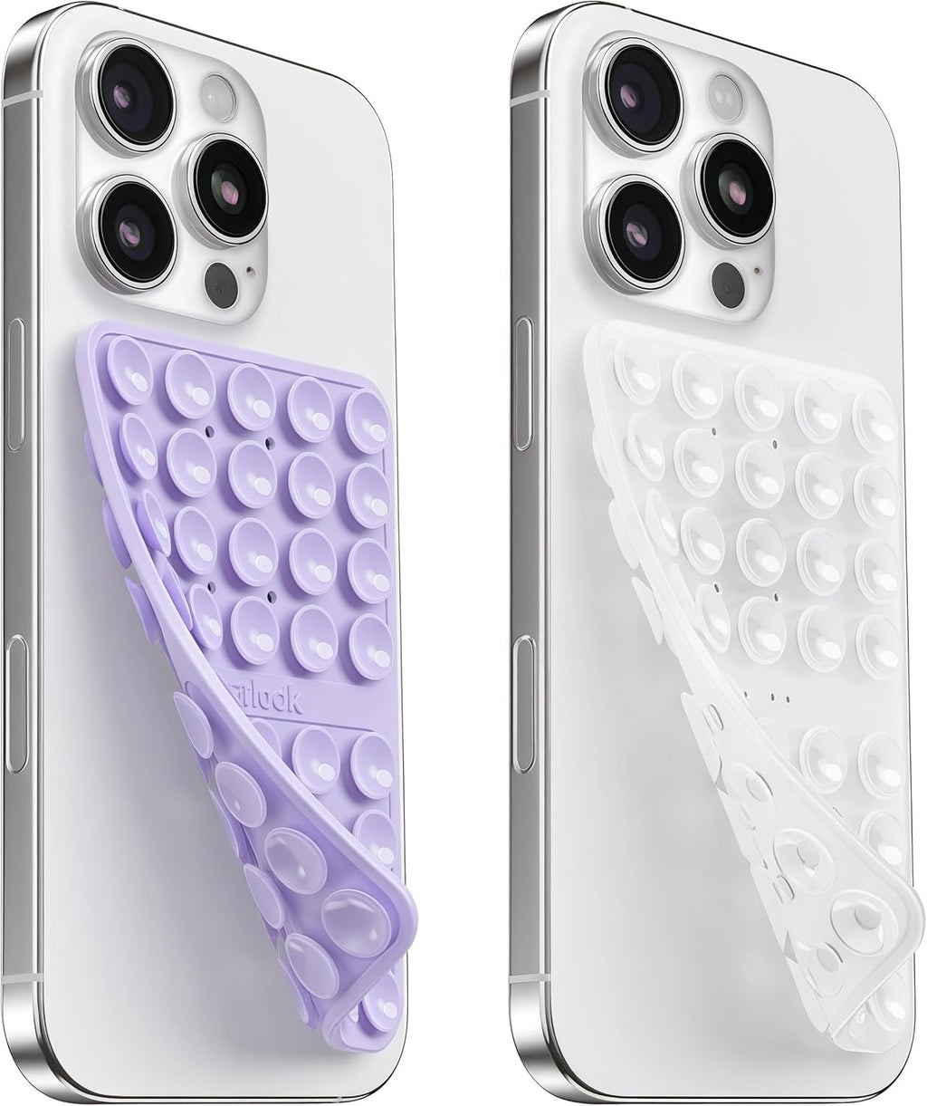 2PCS Silicone Suction Cup Phone Case Mount Double Sided, Hands-Free Phone Accessories Holder for Selfies and Videos, Silicon Sticky Phone Grip for iPhone and Android Transparent&Lavender