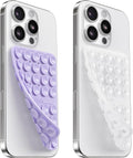 2PCS Silicone Suction Cup Phone Case Mount Double Sided, Hands-Free Phone Accessories Holder for Selfies and Videos, Silicon Sticky Phone Grip for iPhone and Android Transparent&Lavender