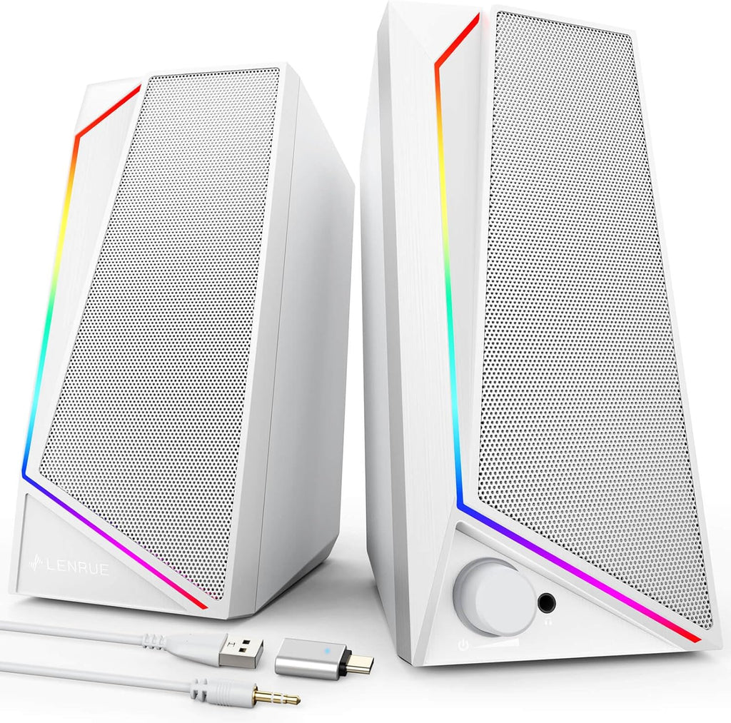 LENRUE Computer Speakers, USB/USB-C Powered PC Speakers with Loud Stereo Sound, Headphone-in for Desktop, Laptop, Monitor