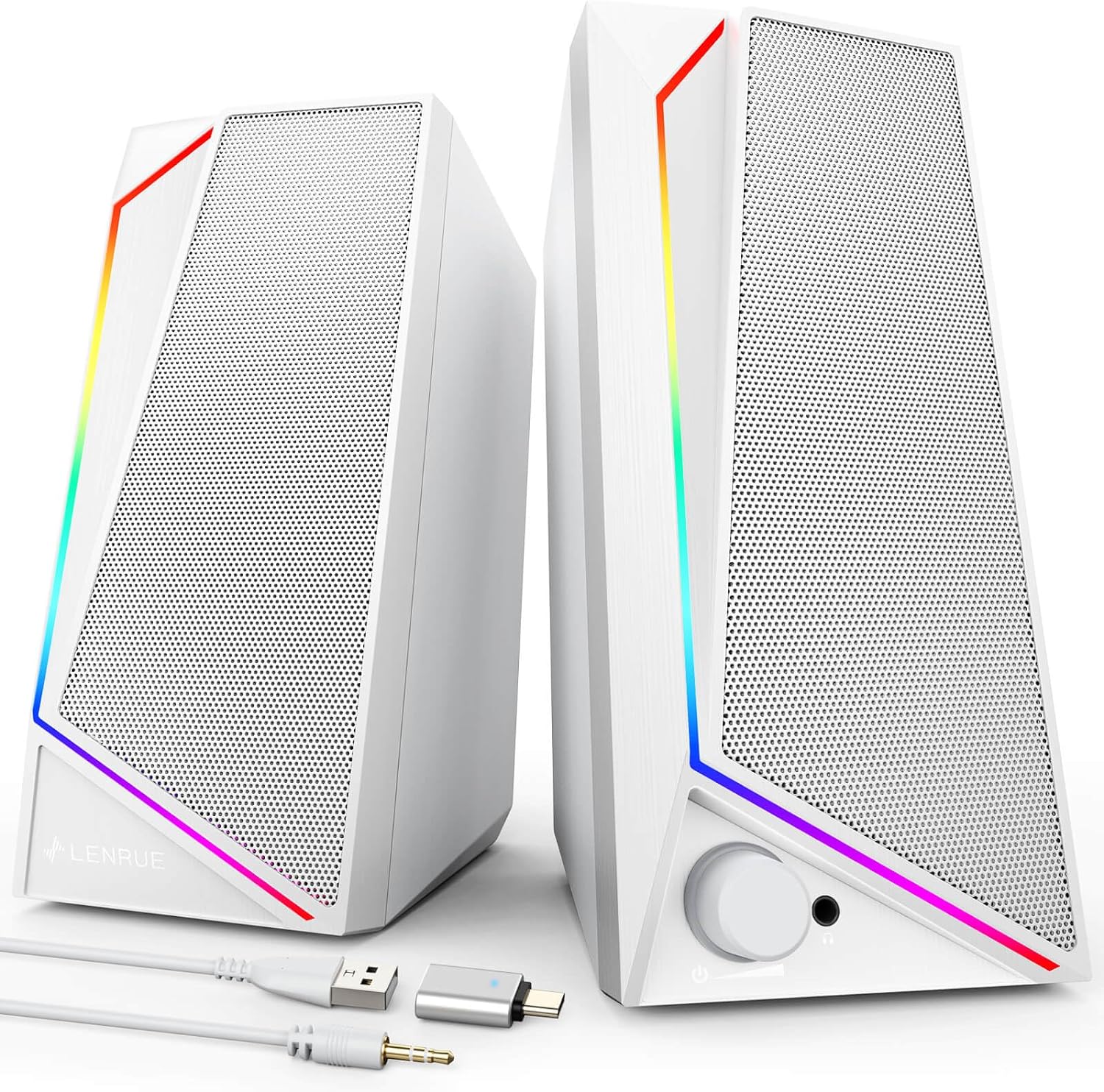 LENRUE Computer Speakers, USB/USB-C Powered PC Speakers with Loud Stereo Sound, Headphone-in for Desktop, Laptop, Monitor