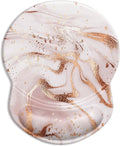ITNRSIIET Ergonomic Mouse Pad with Gel Wrist Support Small Wrist Rest Smooth Surface Non-Slip PU Base Comfortable Office Supplies Pain Relief, 8.7 x 7.2 inches, Rose Gold Marbling