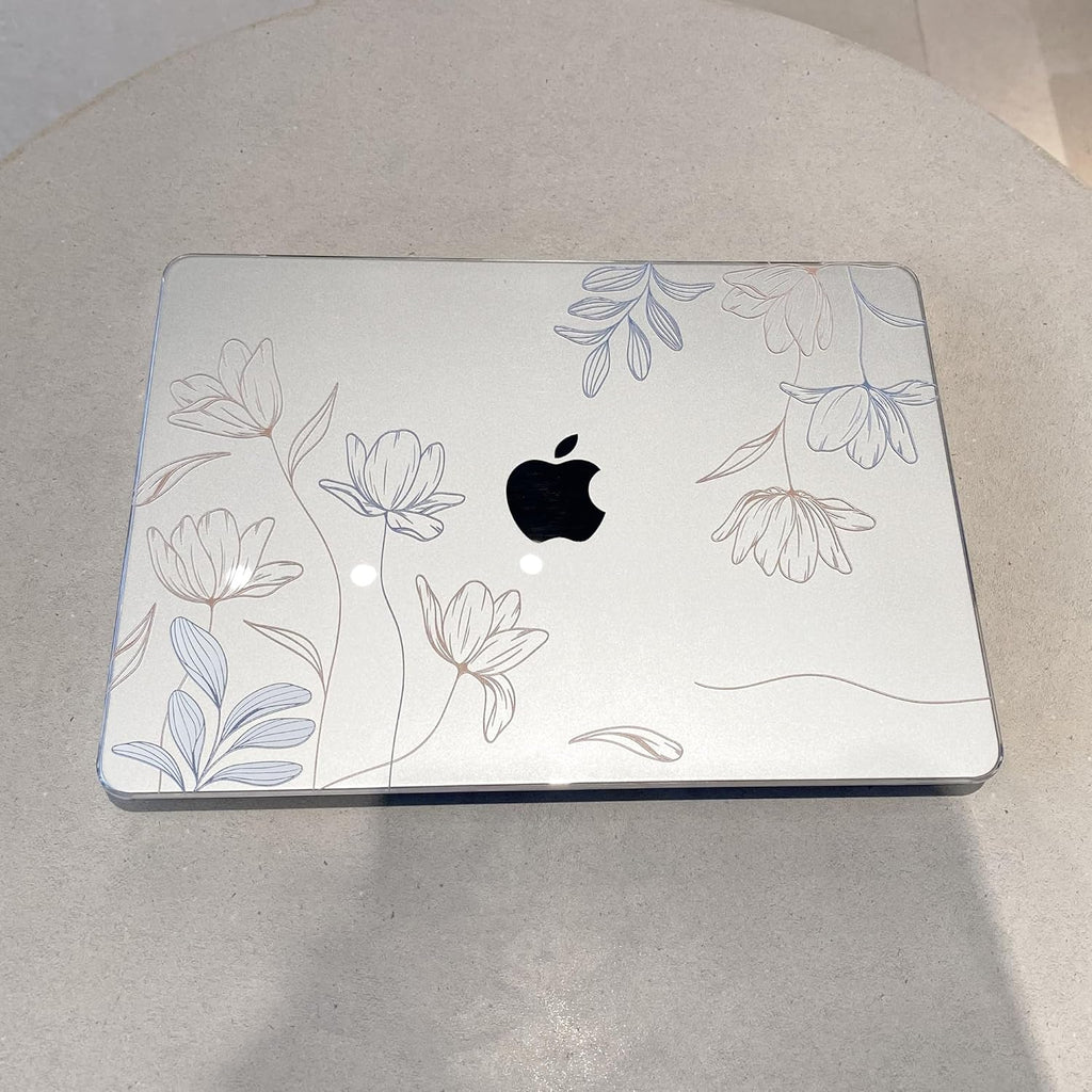 MEEgoodo for M4/M3/M2 MacBook Air 15.3 inch Case 2025 2024 2023, Case Fit Model (A3241/A3114/A2941) for MacBook Air 15 inch, Laptop Hard Shell with Keyboard Cover, Engraving Floral