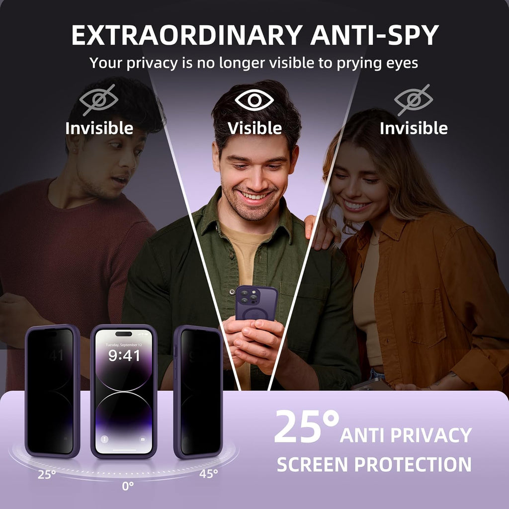 BERFY Magnetic for iPhone 14 Pro Max Case, Compatible with MagSafe,Built-in Privacy Screen Protector and Upgraded Camera Protection,Anti-Spy Full Body Shockproof Phone Case for 14 Pro Max 6.7", Purple