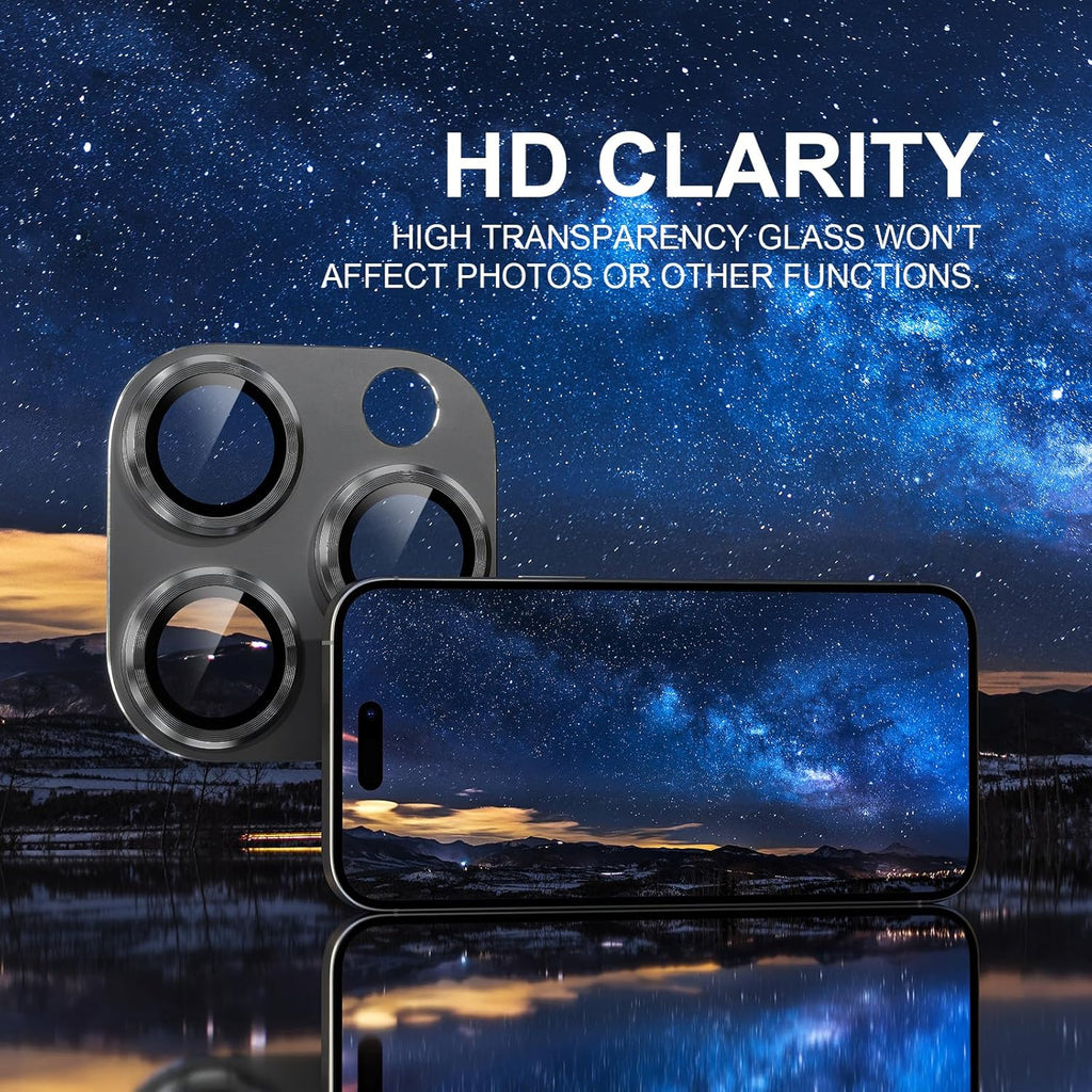 Choiche Compatible for iPhone 16 Pro/iPhone 16 Pro Max Camera Lens Protector, Bling Camera Cover with 9H Tempered Glass Lens Screen Protector Metal Ring Decoration Accessories(Black)