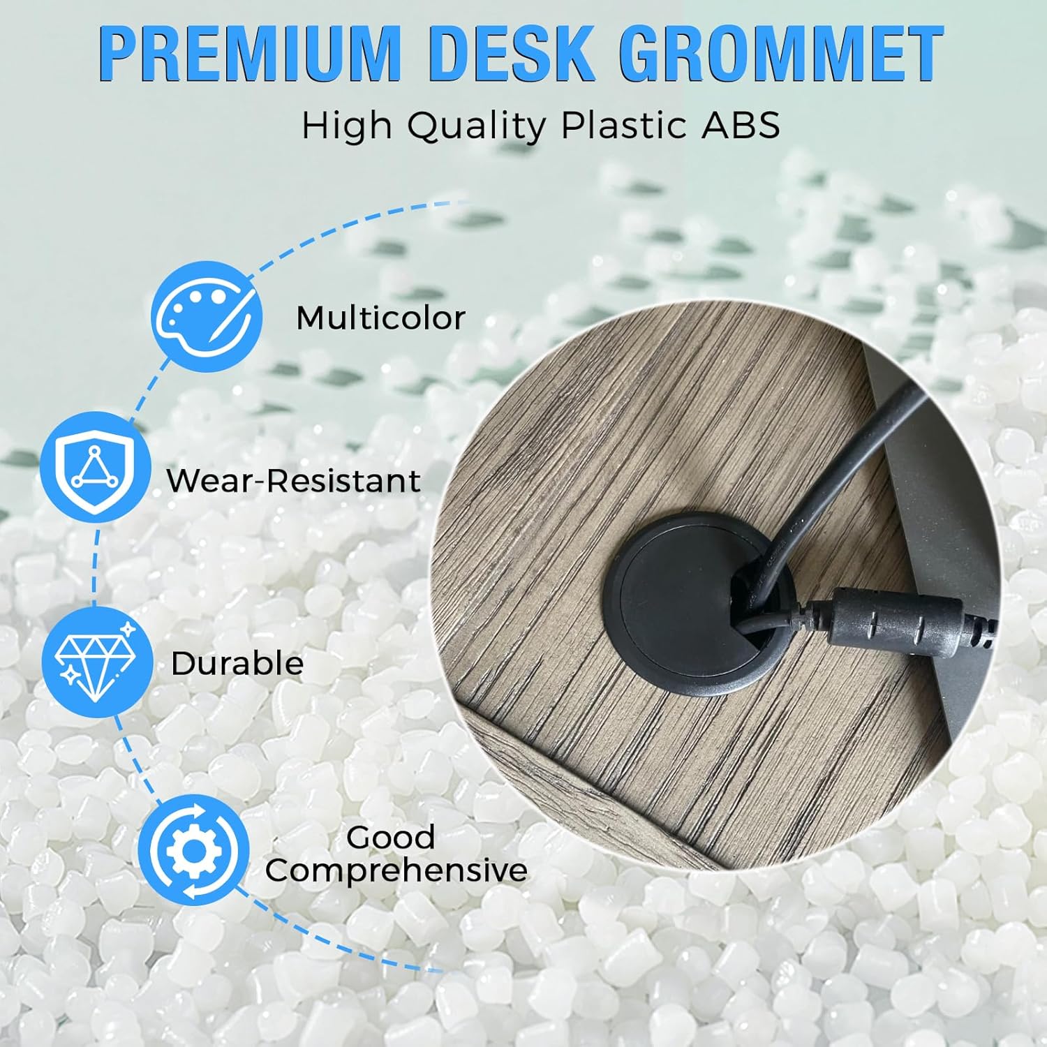 Desk Grommet 2" (50 mm), Desk Cord Hole Cover, Cable Grommet ABS Plastic, Desk Hole Grommet for Office and Home Table Cable, Detachable Adjustable Cable Cord Organizer (Light Grey 2 Pcs)