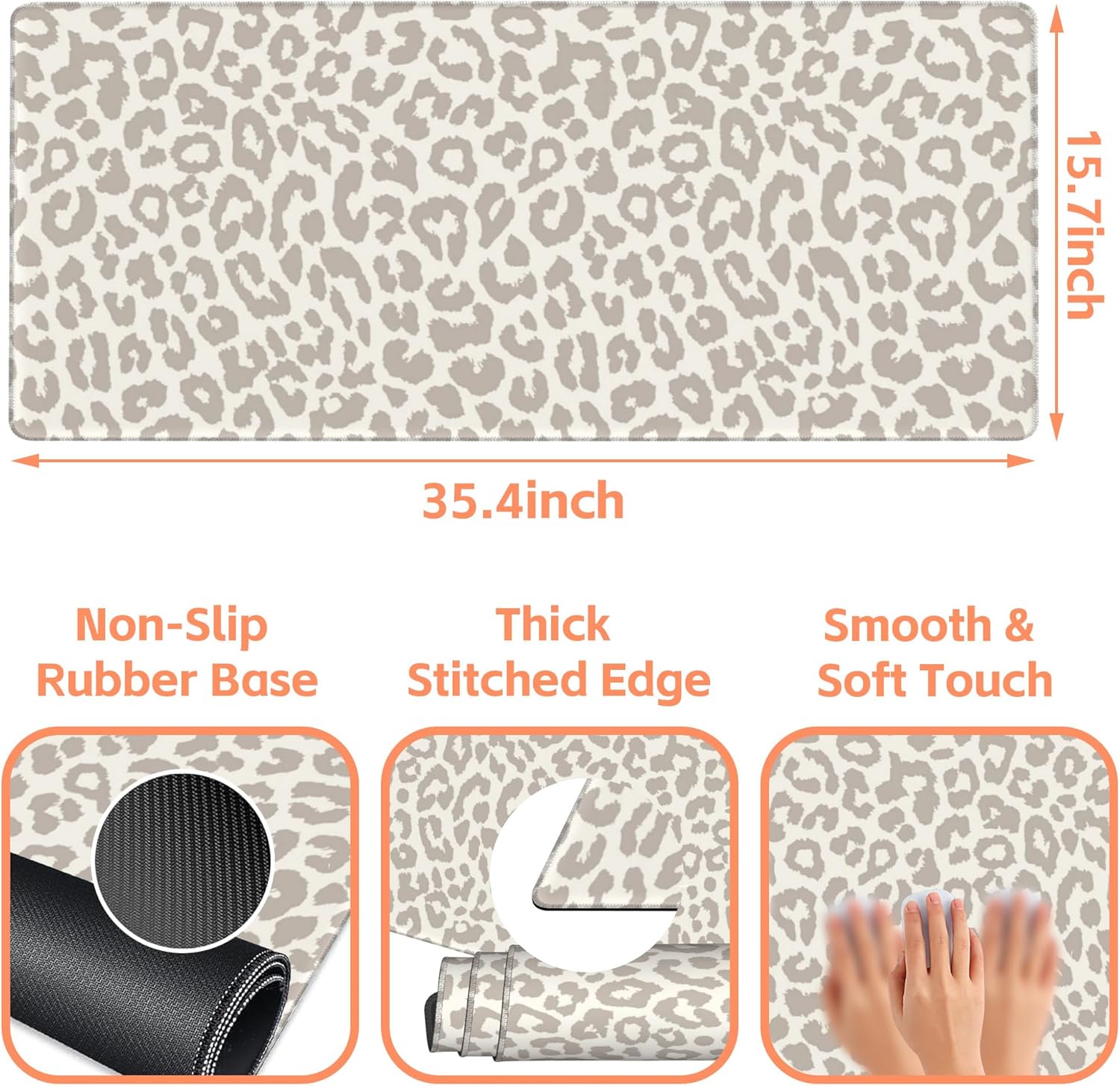 Mouse Pad Large Leopard Print Non-Slip Gaming Desk Mat with Stitched Edge Laptop Keyboard Desk Pad for Work Home Gaming (35.4 x 15.7 Inches)
