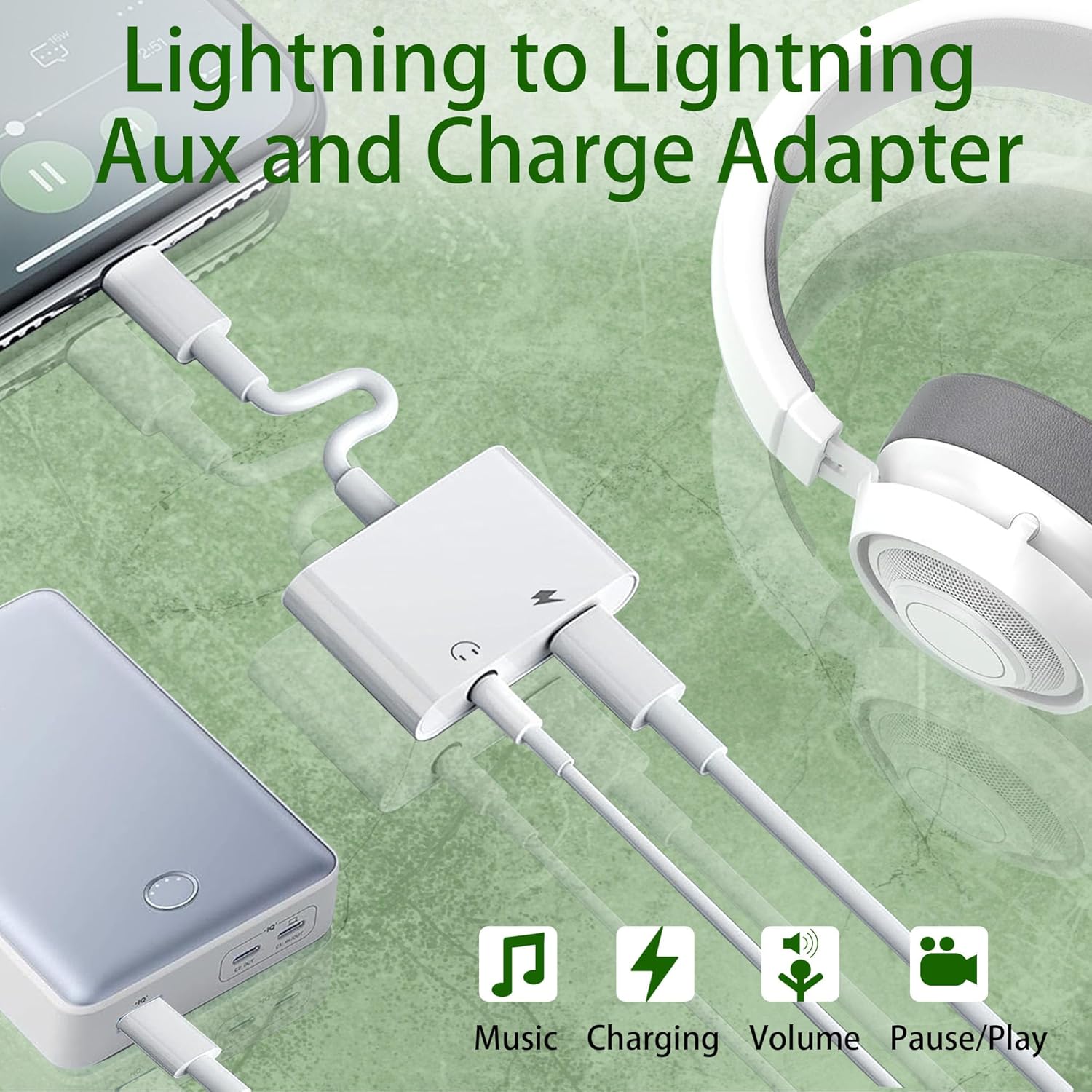 [Apple MFi Certified] 3 Pack Lightning to 3.5mm Headphone Jack Adapter, 2 in 1 Dongle Adapter Aux Audio + Charging Ports Splitter Compatible with iPhone 14/13/12/11/XS/XR/8/7 Support All iOS System