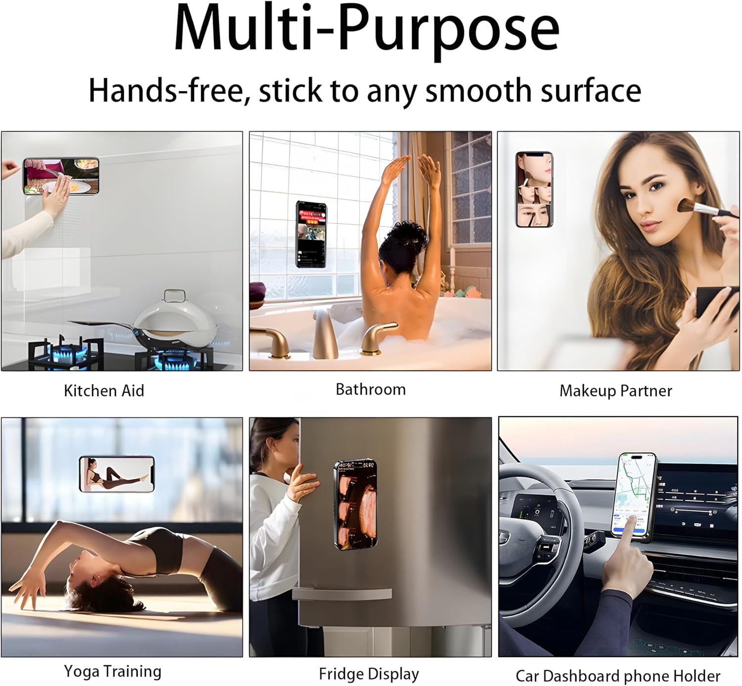 Silicone Double-Sided Suction Phone Grip Detachable Mount - Car Dashboard/Shower Phone Holder, Hands-Free For Selfies & Videos, TikTok, ASMR, Yoga - iphone & Android Compatible (White, Small)