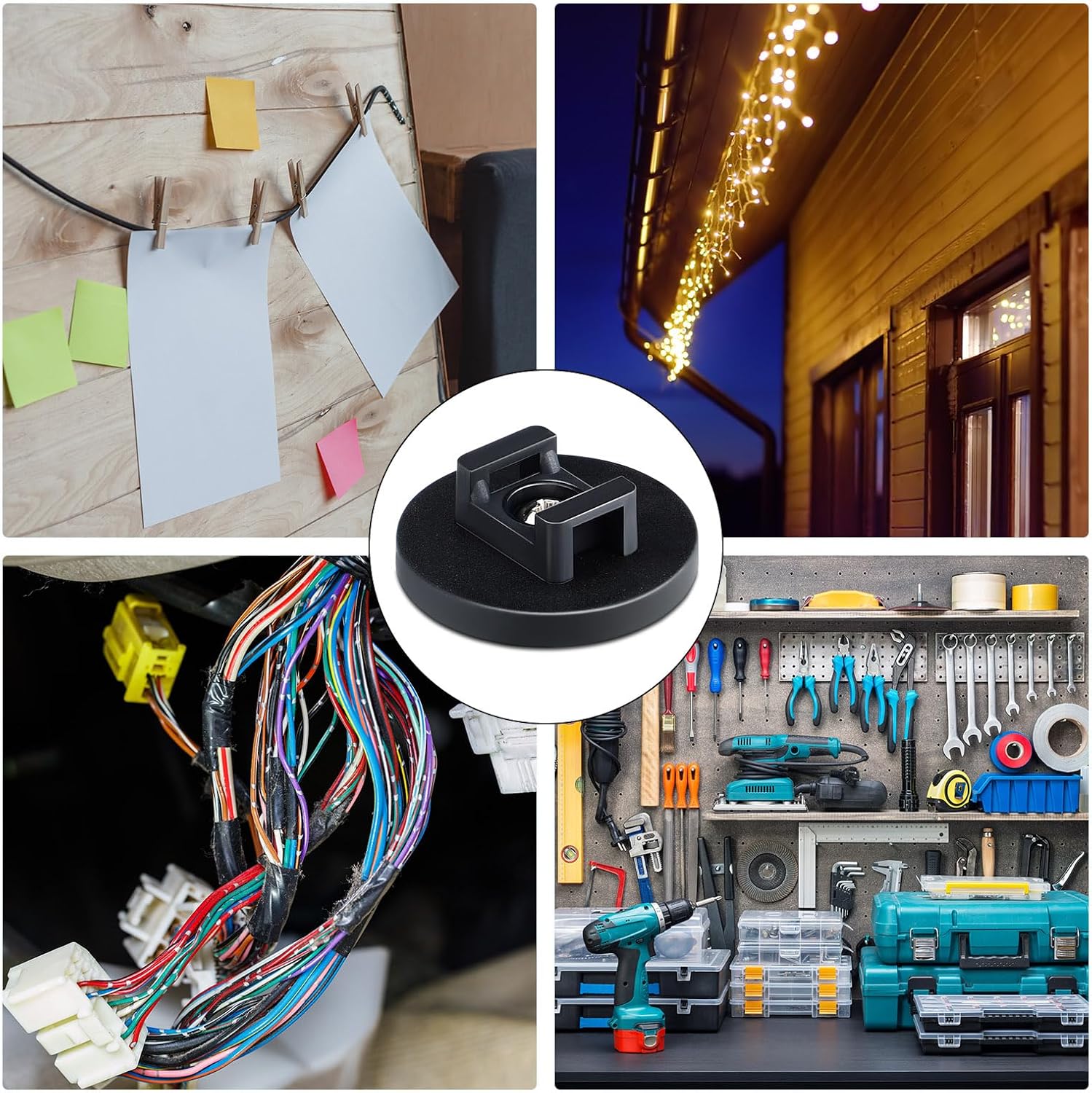 Yookeer Magnetic Zip Tie Mount Base Black Magnetic Cable Clips Wire Holder Multipurpose Cable Ties Management Base Electrical Supplies for Wire