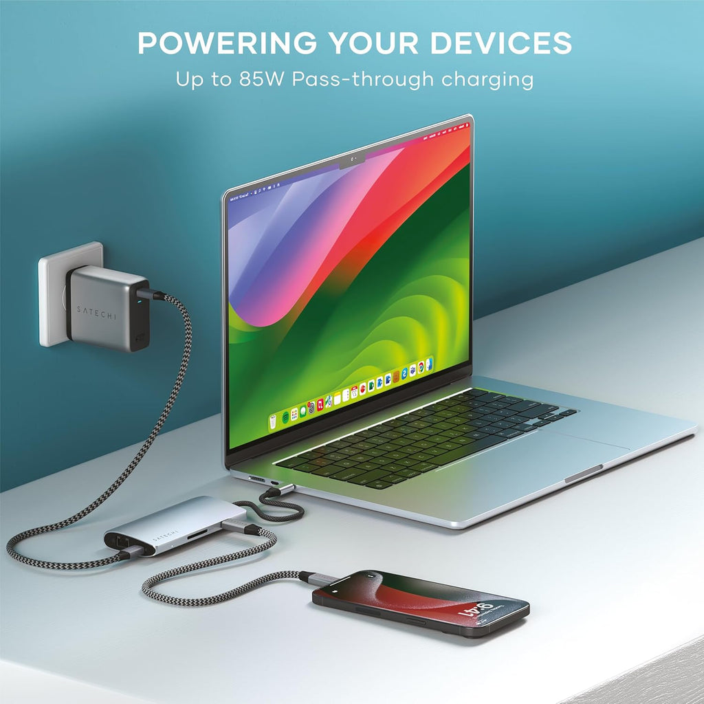 Satechi 8 in 1 USB C Hub Multiport Adapter V3, 8K HDMI, 100W Charging, 4 USB Data Ports, Ethernet, SD Card Reader, for Laptop, for Mac/Windows, MacBook Pro/Air M4/M3/M2/M1, iPad, iPhone 16 - Silver