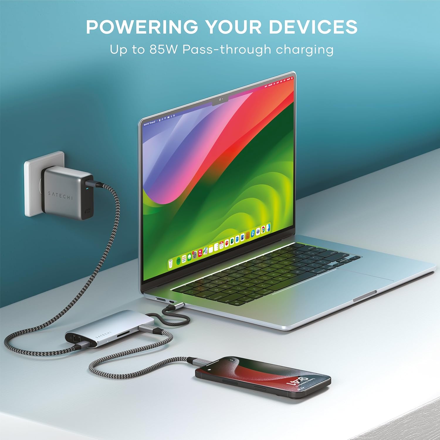 Satechi 8 in 1 USB C Hub Multiport Adapter V3, 8K HDMI, 100W Charging, 4 USB Data Ports, Ethernet, SD Card Reader, for Laptop, for Mac/Windows, MacBook Pro/Air M4/M3/M2/M1, iPad, iPhone 16 - Silver