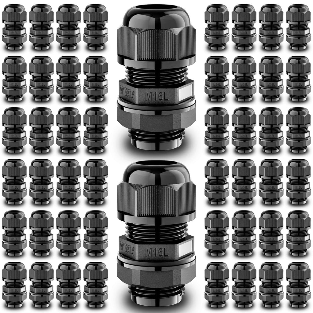 QILIPSU 50pcs M16L Long Thread Cable Gland Waterproof IP68 Nylon Strain Relief Cord Grip Cable Pass Through Wire Connector
