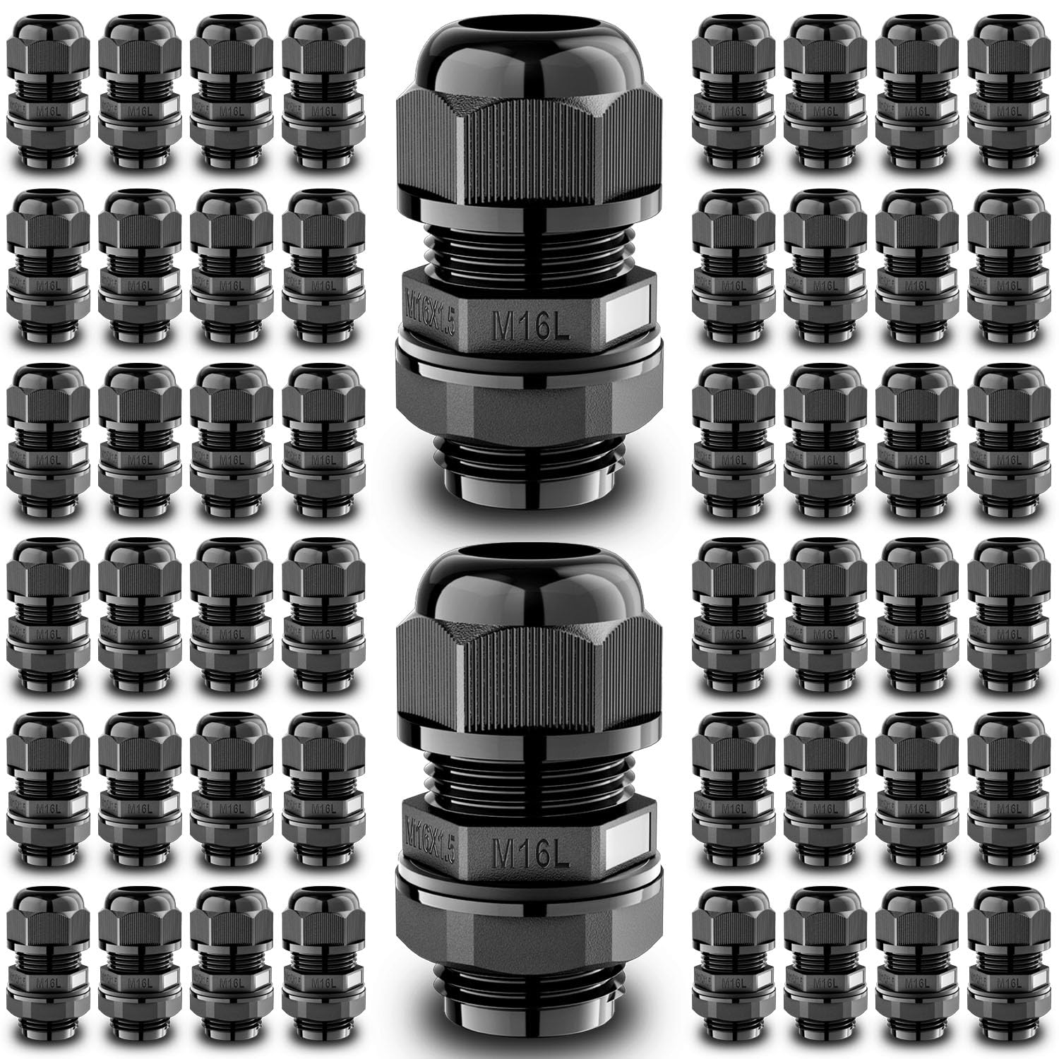 QILIPSU 50pcs M16L Long Thread Cable Gland Waterproof IP68 Nylon Strain Relief Cord Grip Cable Pass Through Wire Connector
