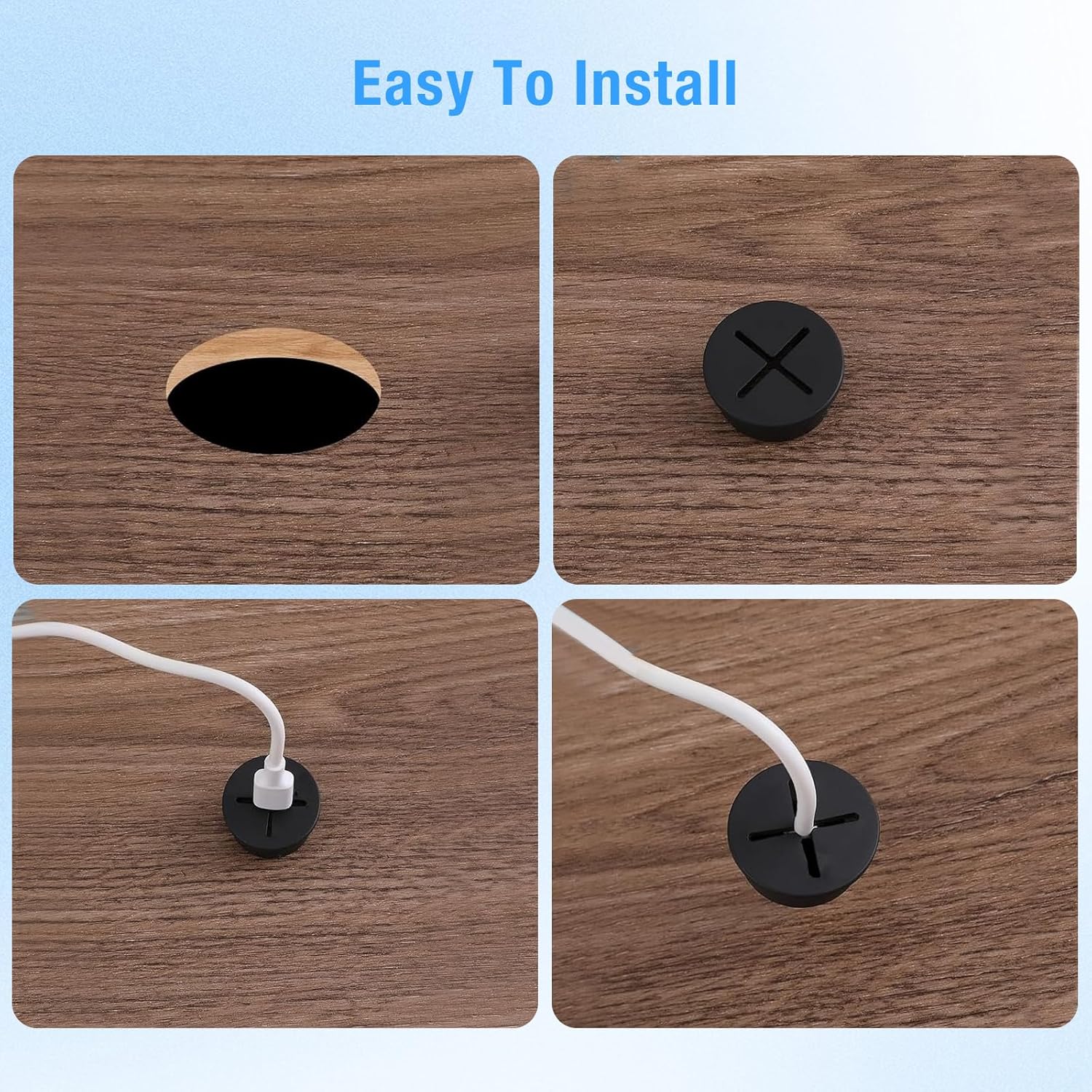Desk Grommet, 1 in 25 mm Silicone Rubber Grommets, White Desk Hole Cover for Cables, Flexible Wall Cord Pass Through Grommet for Office Table Computer Home Furniture Wire Organizer-8 Pcs