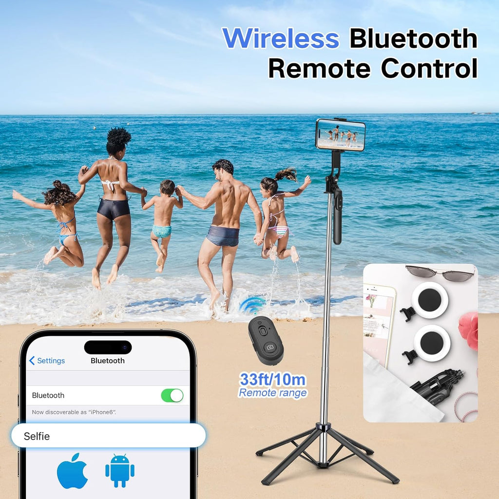 Metal Selfie Stick Tripod for iPhone with Light,70 inch Cellphone Selfiestick with Remote,Phone Tripod Holder for Video Recording,Portable Travel Selfie Stick Compatible with iPhone,Android and Gopro