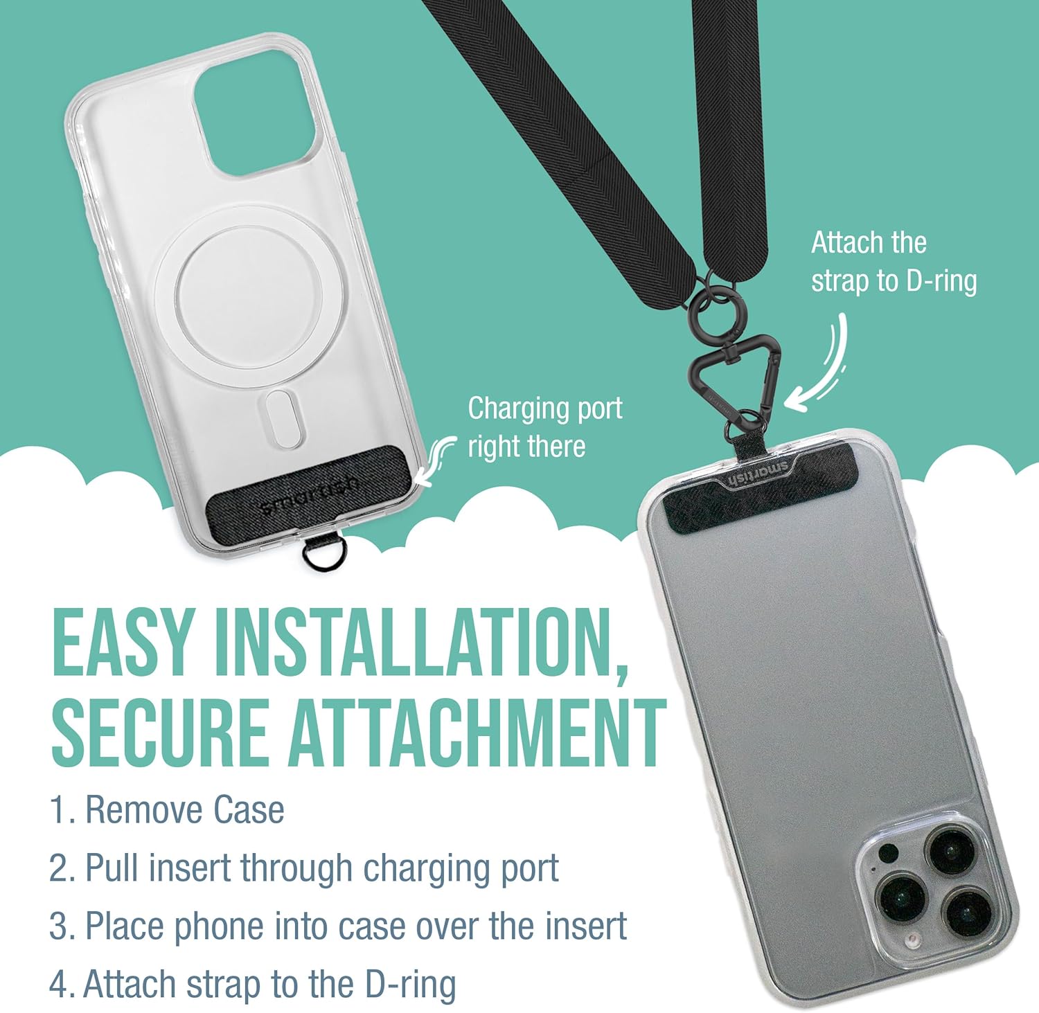 Smartish Phone Lanyard - Case Clinger - Universal iPhone Holder w/Detachable Crossbody Shoulder Neck Strap w/Storage Loops, Fidlock, Insert for Phone Cases iPhone, Galaxy, Pixel - So Jaded