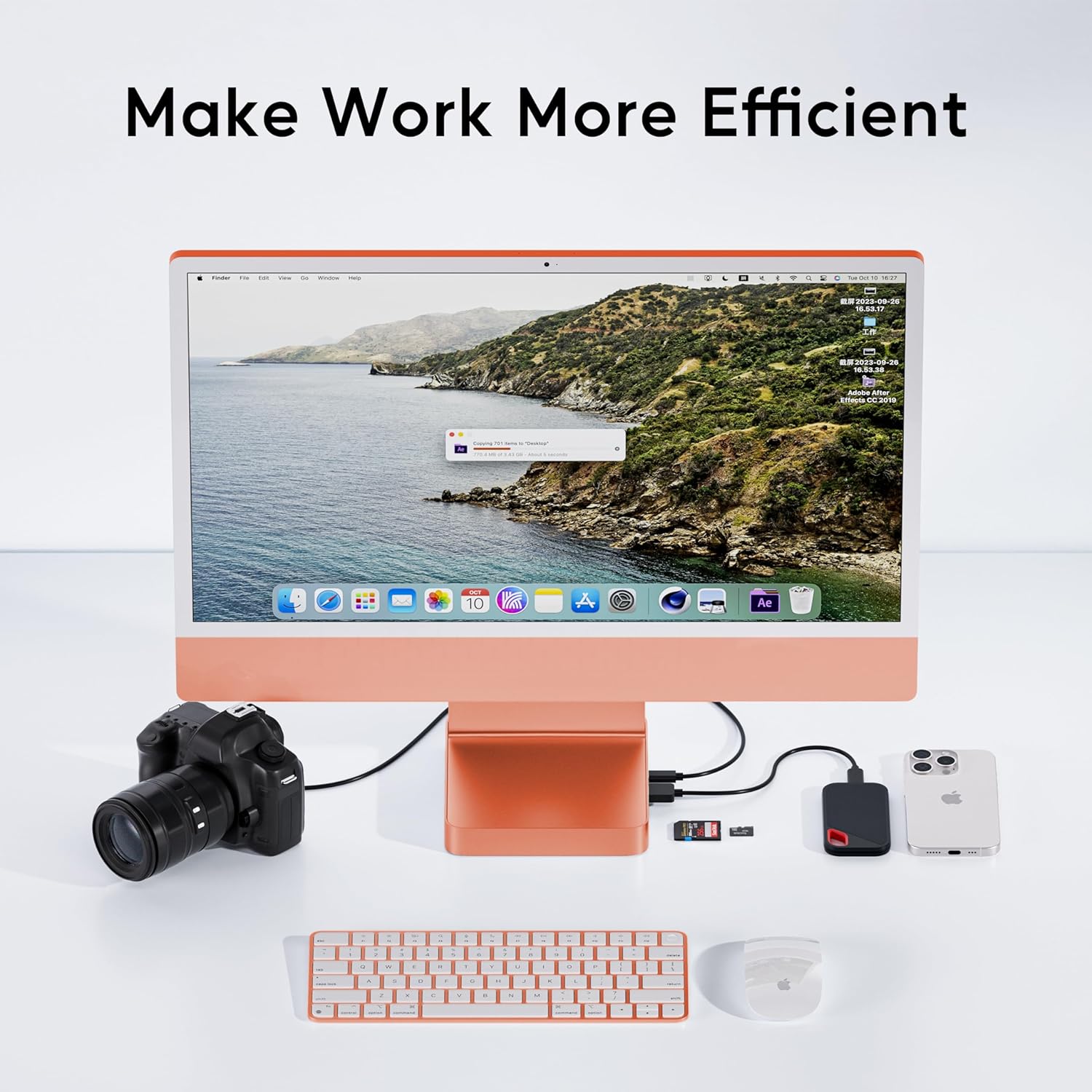 USB C HUB for iMac 24 inch 2021/2023/2024, USB Hub Adapter iMac Accessories for iMac M1/M3/M4 with USB C 10Gbps 3*USB A SD/TF, Docking Station Support Expand M.2 SSD (Not Included), Orange