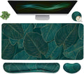 Ergonomic Large Mouse Pad and Keyboard Wrist Rest, Desk Pad for Keyboard and Mouse, 4-in-1 Large Gaming Mouse Pad with Wrist Support for Home Office Study Game-Green Leaves
