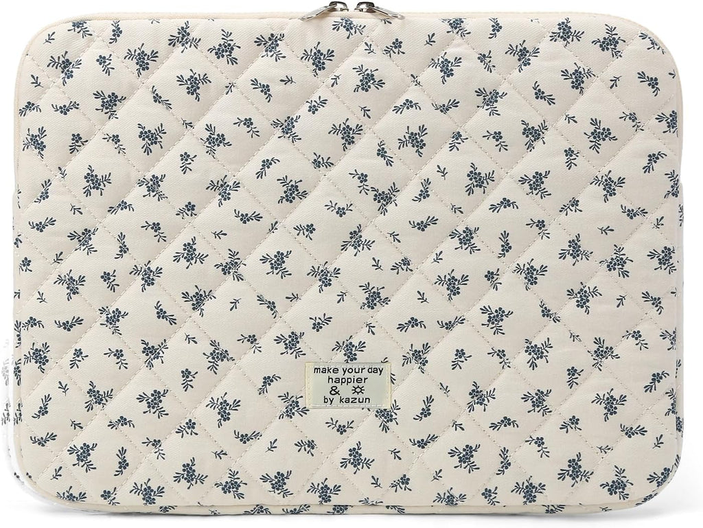 Puffy Laptop Sleeve 13-15.6 Inch Cute Quilted Laptop Protective Case Padded Floral Computer Sleeve for MacBook (A-Light Blue, 11 Inch)