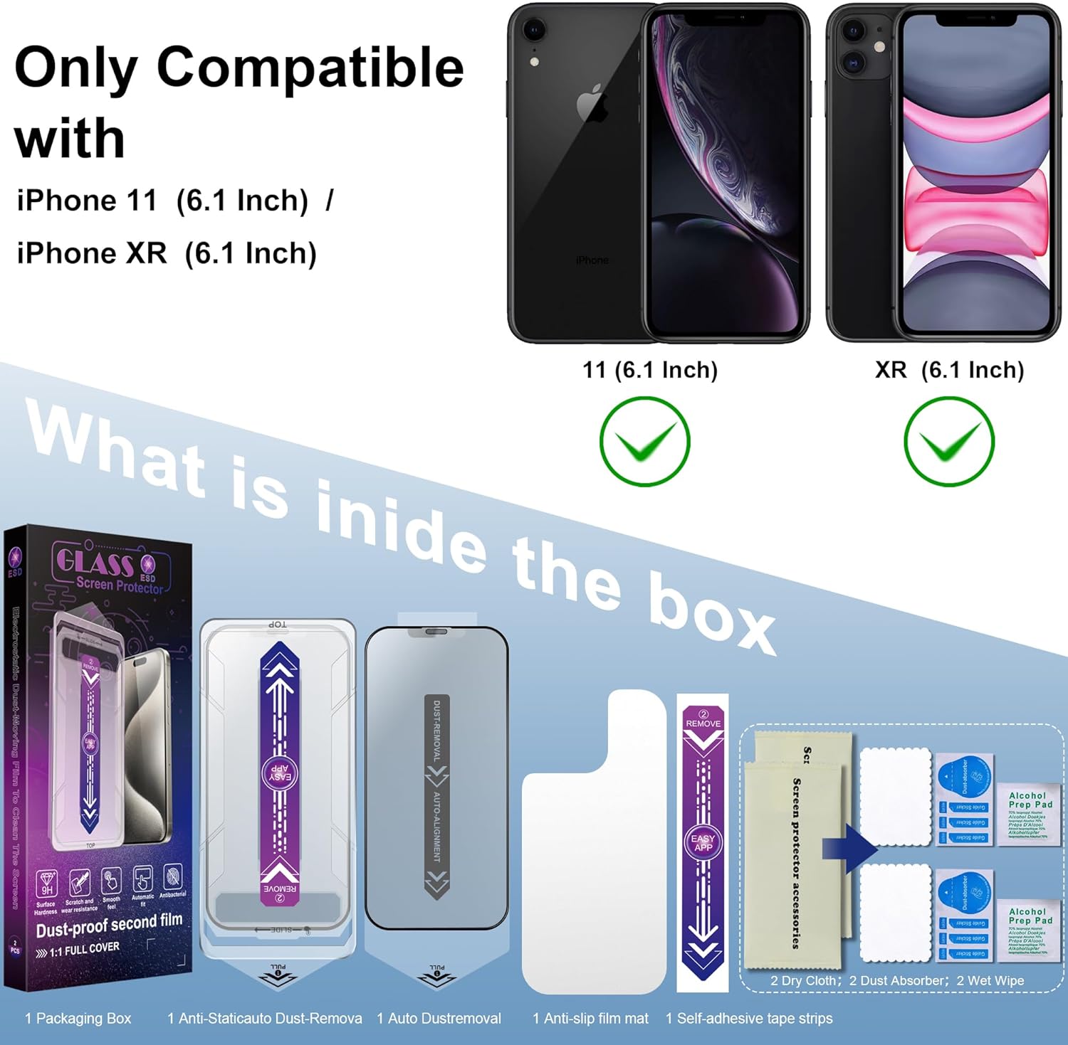 2 Pack Matte Screen Protector for iPhone 11 and iPhon XR 6.1-Inch Auto Dust Removal, No Bubbles, Tempered Glass Film, Easy Installation