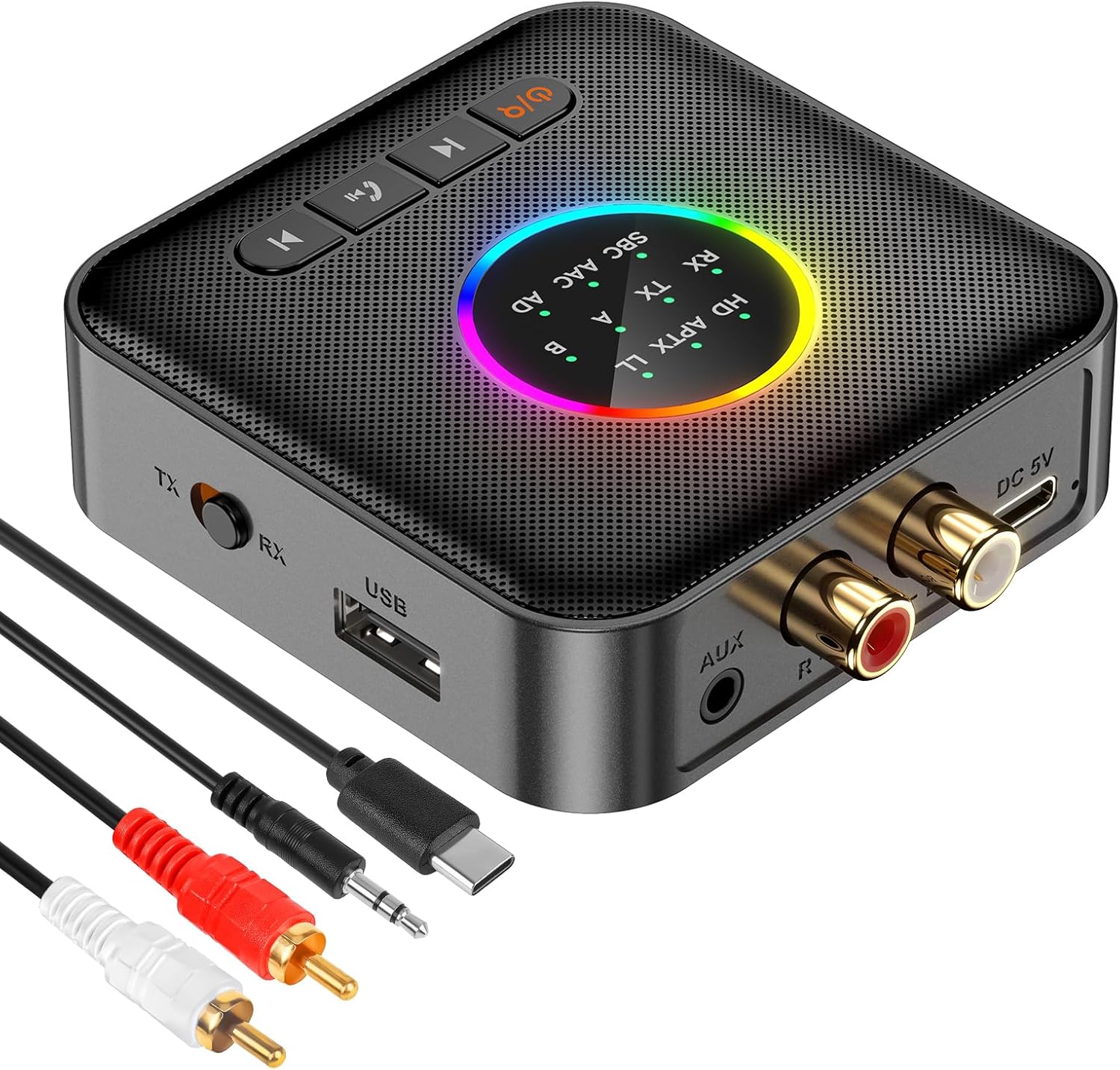 Upgrade Bluetooth 5.2 Transmitter Receiver aptX Adaptive/Low Latency/HD Bluetooth Adapter Support 2 AirPods Headphones, Wireless HiFi Audio Receiver with AUX RCA USB for TV/Car/PC/Home Stereo/Speakers