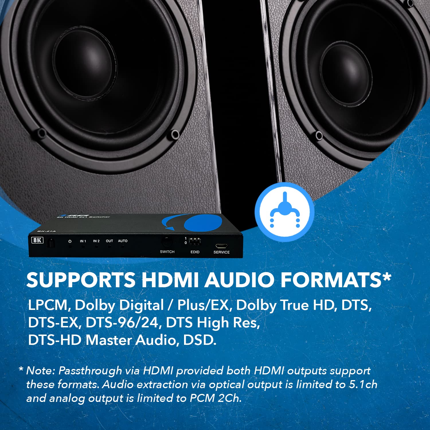 OREI 8K HDMI 2.1 Switch 4K@120hz Switcher 2 in 1 Out, with Audio Extraction 48Gbps Bandwidth, Ideal for Gaming and Streaming (BK-21A)