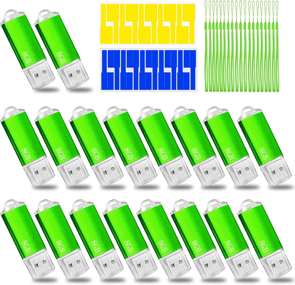 8GB USB Flash Drive 20 Pack Nicepicten Bulk USB 2.0 Thumb Drives 20Pack Metal Jump Zip Drive Memory Stick Pendrive Memoria USB 8 GB with 20PCS Lanyard Label - Green 20 X 8GB Flash Drives Bulk