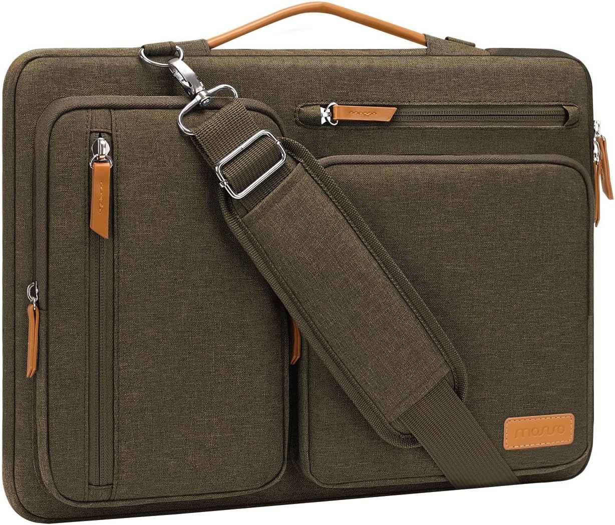 MOSISO 360 Protective Laptop Shoulder Bag,13-13.3 inch Computer Bag Compatible with MacBook, HP, Dell, Lenovo, Asus Notebook,Side Open Messenger Bag with 4 Zipper Pockets&Handle, Carob Brown