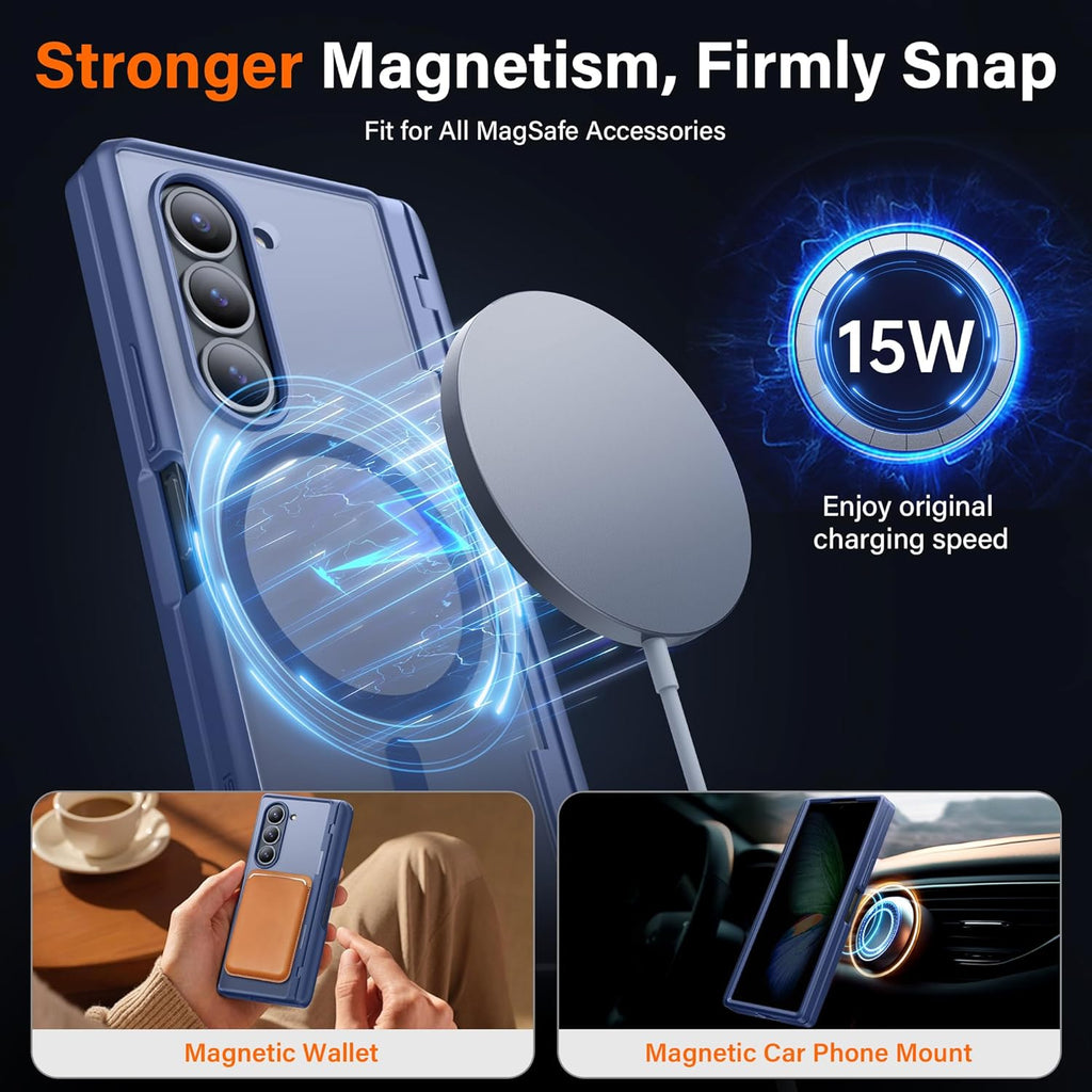 MOBOSI for Z Fold 6 Case with Privacy Screen Protector [Compatible with Magsafe], [Built-in Kickstand&Full Body Hinge Protection] Shockproof Phone Cover for Samsung Galaxy Z Fold6, Blue