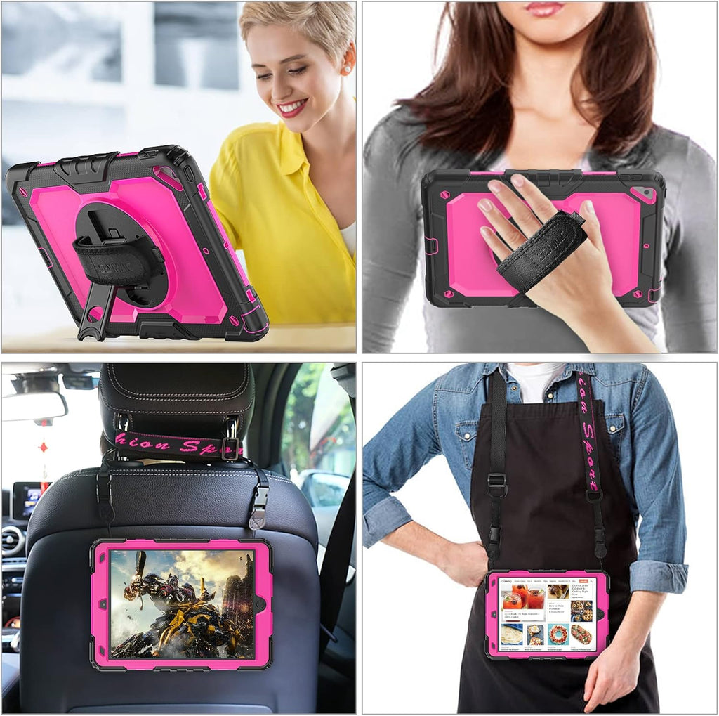 SEYMAC stock Case for iPad Air 3 2019 / Pro 10.5'' with Screen Protector Pen Holder [360° Rotate Hand Strap/Stand], Drop-Proof Case (Rose+Black)