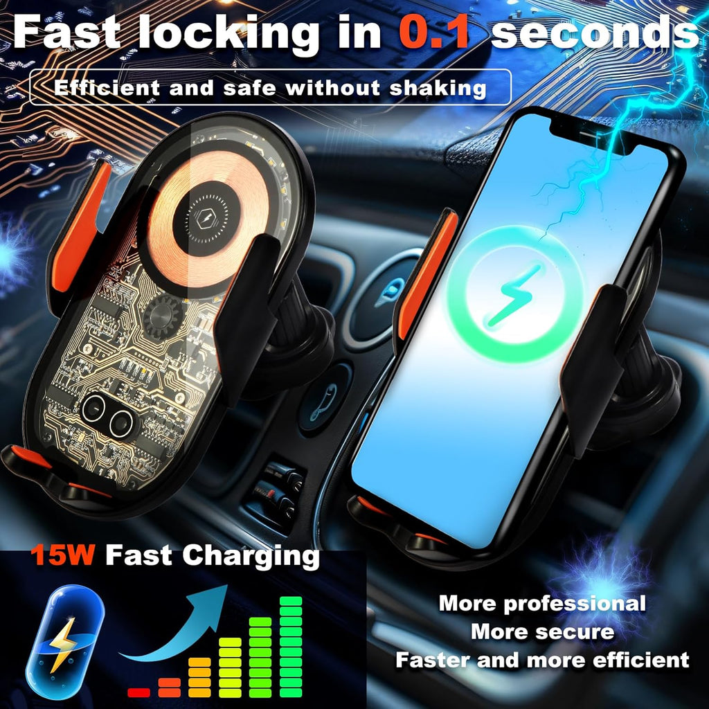 Phone Holders for Your Car with Wireless Chargre - Metal Hook Clip, Auto Clamp Air Vent Cell Phone Car Mount, Hands Free Universal Automobile Cradle Fit for iPhone Android and All Smartphones