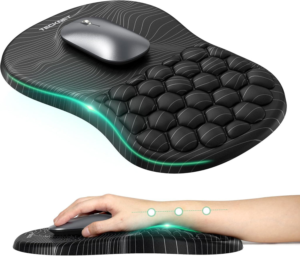 TECKNET Ergonomic Mouse Pad with Wrist Rest, Soft Mousepad with Massage Design, Memory Foam and Non-Slip PU Base for Pain Relief, Gaming Mouse Pad for Desk, Home, Office, 12x8 Inches, Black White