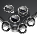 AGVEE 3+3 6 Pack for iPhone 16 6.1" / 16 Plus 6.7" Camera Lens Cover Protector, Bling Glitter & CD-Textured Metal Ring 9H Tempered HD Glass Camera Cover Protector Film, Glitter-Black