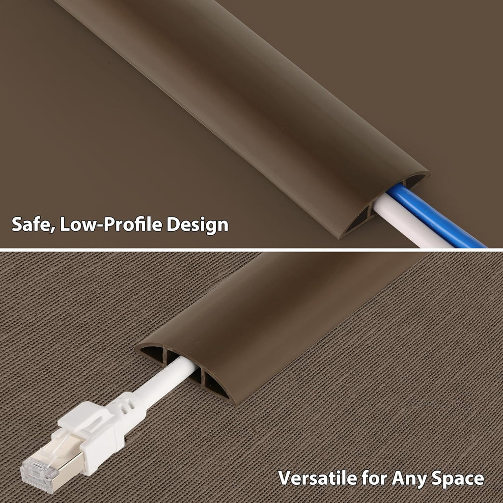 ZhiYo 5.6ft Cord Covers for Wires on Floor, Cord Hider Floor Hide Extension Cords, Soft PVC Cable Cover Cable Protector, Wire Cavity W0.62in H0.31in, Vintage Coffee