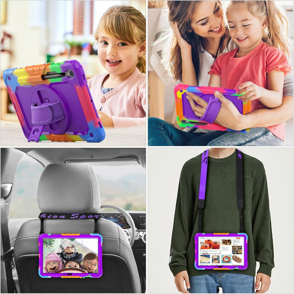 SEYMAC stock Case for Samsung Galaxy Tab S10 FE / S9 / S9 FE 5G Tablet Case Protective with Screen Protector, Pencil Holder, 360 Rotate Stand, Hand Strap, Shoulder Strap, Purple