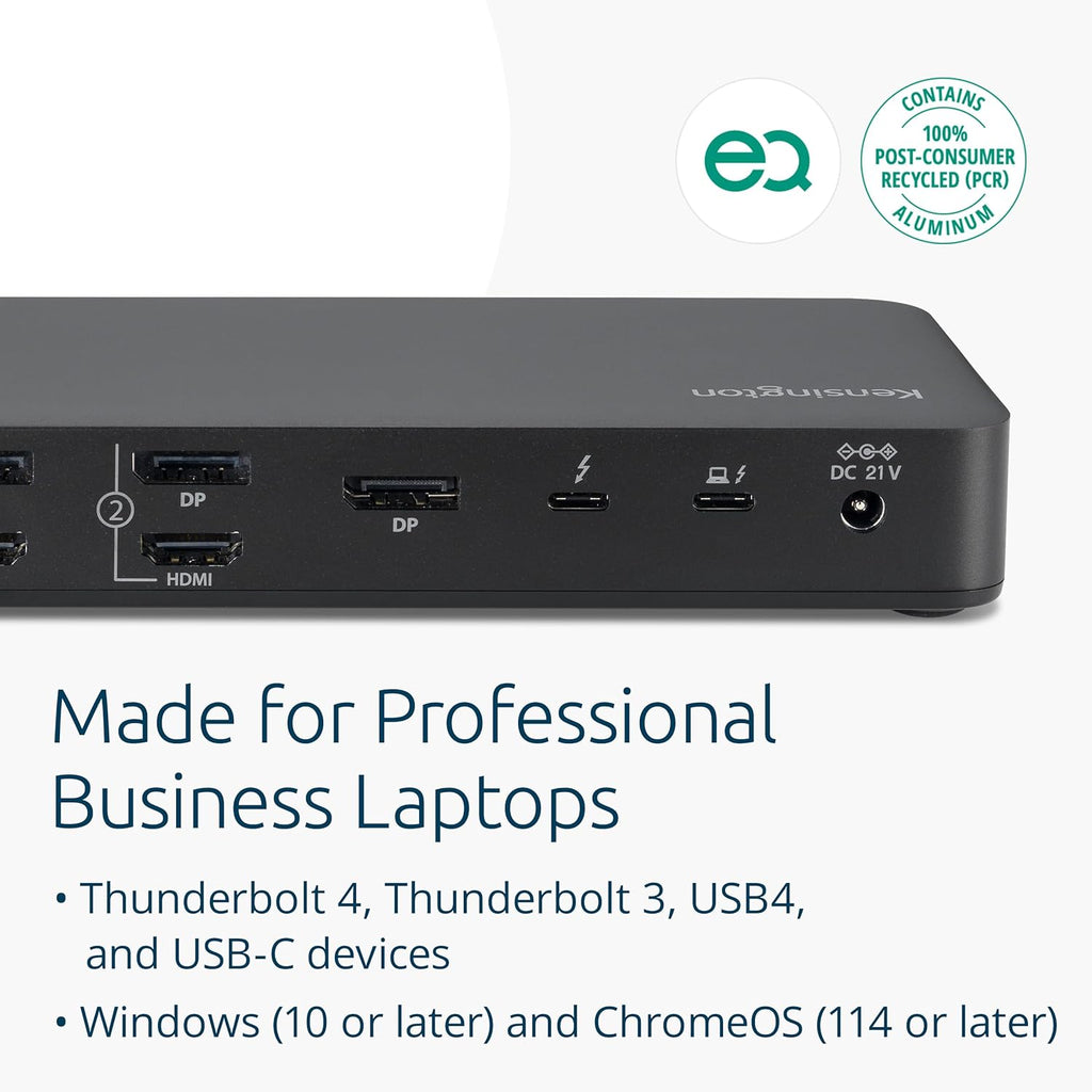 Kensington SD5910T DisplayLink Docking Station Thunderbolt 4, Quad 4K for MacBook Pro/Air M1/M2/M3/M4 with Pro and Max Chipsets, 100W PD, HDMI/DP/TB4, SD/Micro SD Card Slots (K35233NA)