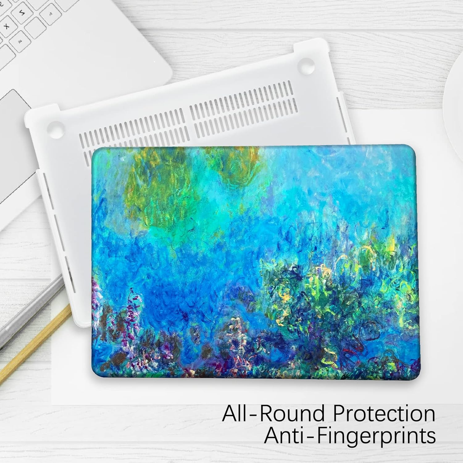 Berkin Arts for MacBook Pro 14 inch Cover A3401 A3185 A3112 A2992 A2918 A2779 A2442 with M4 M3 M2 M1 Chip(2021-2024 Release) Keyboard & Screen Cover Cloisonnism (Wisteria by Monet)