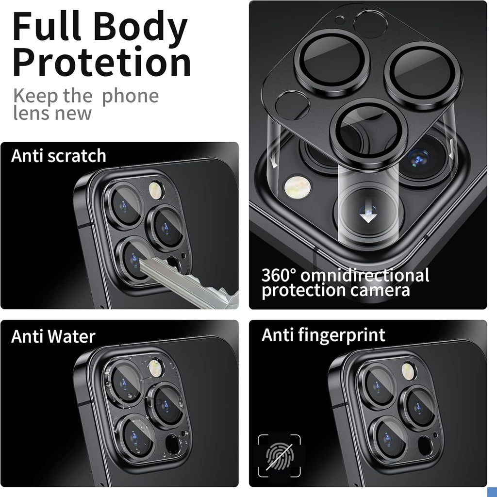 Camera Lens Protector for iPhone 14 Pro/iPhone 14 Pro Max, Alloy Metal Camera Cover with Tempered Glass Screen Protector Accessories,Black 2 Pack