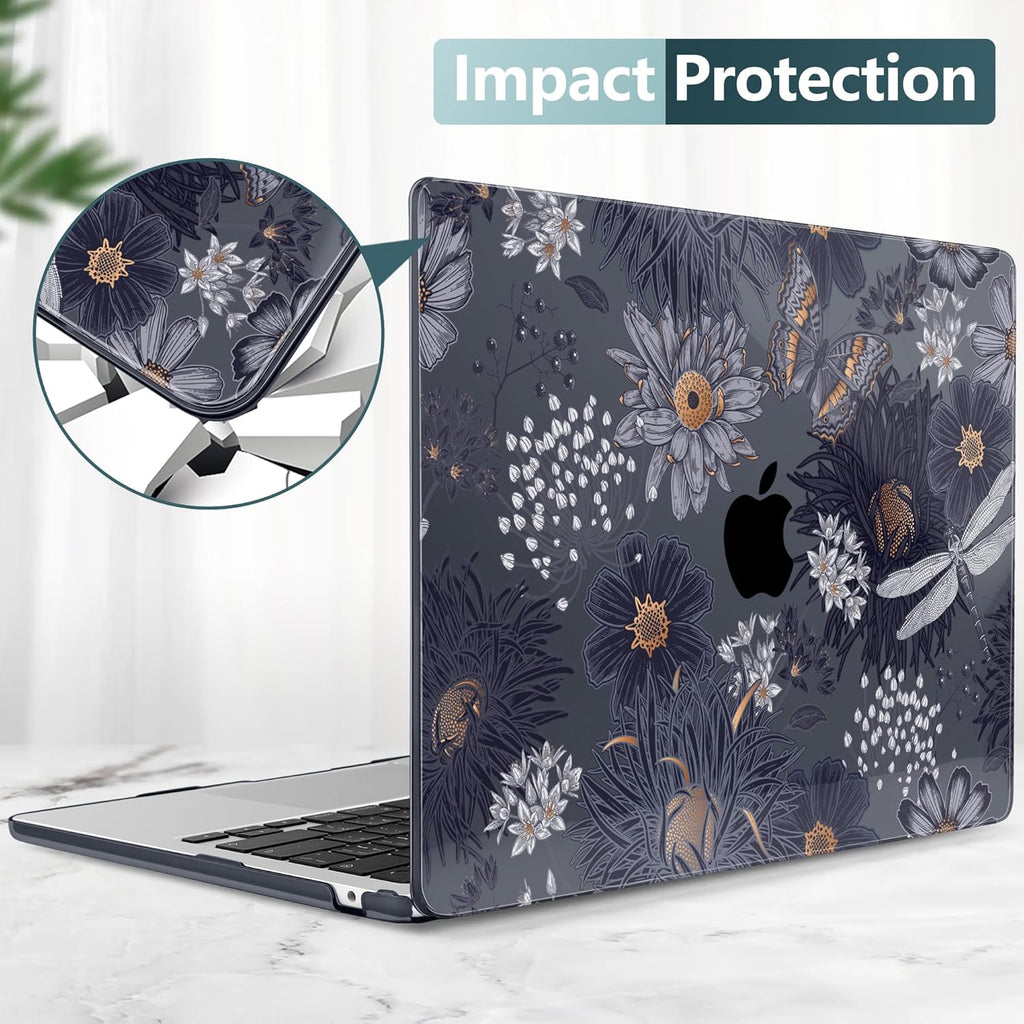 TWOLSKOO Compatible with M4 MacBook Air 15 inch Case 2025-2023 Released Model M4 A3241 M3 A3114 M2 A2941, Plastic Hard Shell & Screen Protector & Keyboard Cover & Trackpad Film, Wild Flower