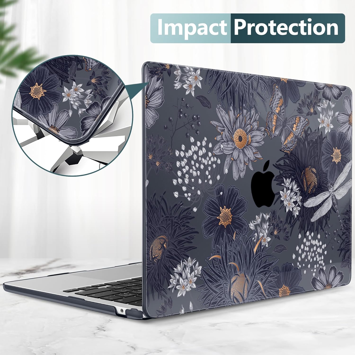 TWOLSKOO Compatible with M4 MacBook Air 15 inch Case 2025-2023 Released Model M4 A3241 M3 A3114 M2 A2941, Plastic Hard Shell & Screen Protector & Keyboard Cover & Trackpad Film, Wild Flower