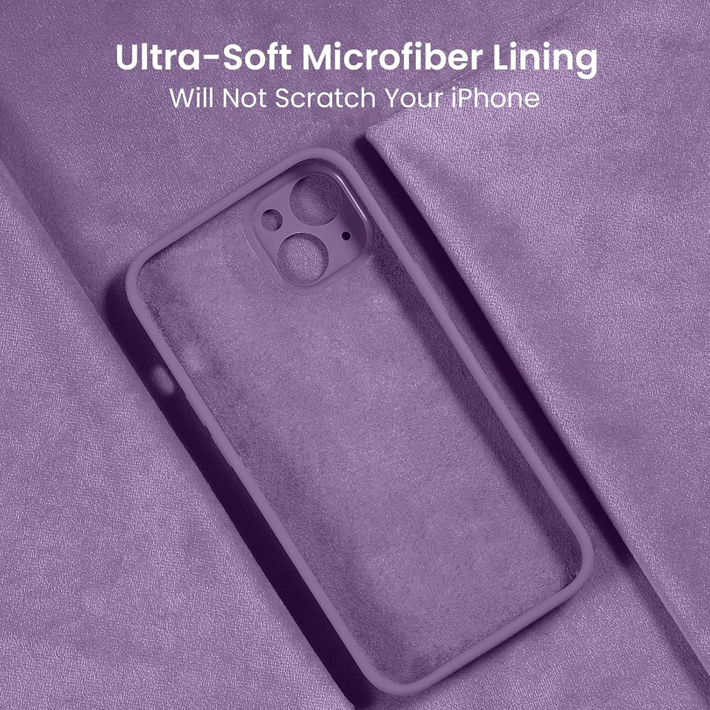 FireNova Designed for iPhone 13 Case, Silicone Upgraded [Camera Protection] Phone Case with [2 Screen Protectors], Soft Anti-Scratch Microfiber Lining Inside, 6.1 inch, Light Purple