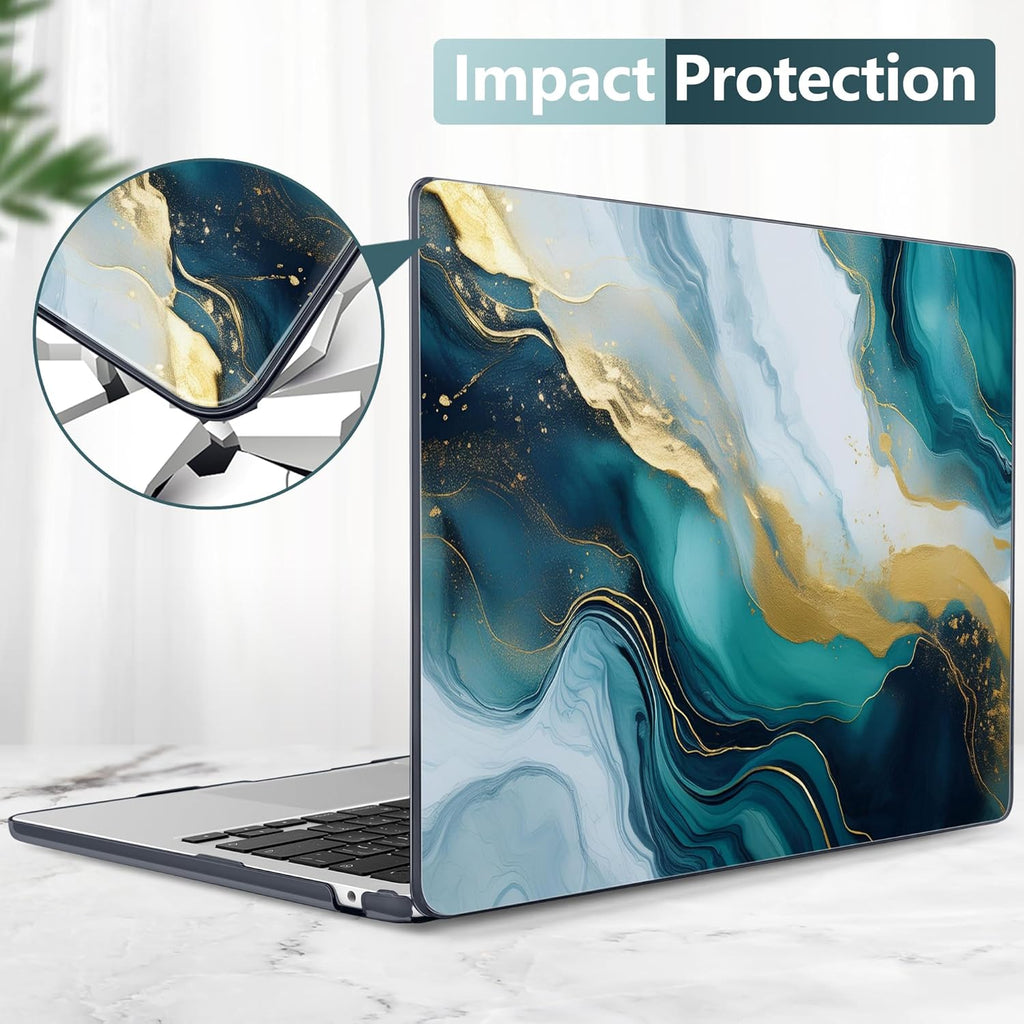 TWOLSKOO Compatible with M4 MacBook Air 15 inch Case 2025-2023 Released Model M4 A3241 M3 A3114 M2 A2941, Plastic Hard Shell & Screen Protector & Keyboard Cover & Type C Adapter, Graphite Marble