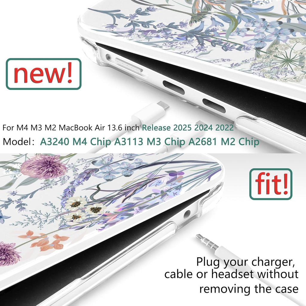 TWOLSKOO Compatible with M4 MacBook Air 13.6 inch Case 2025-2022 Release M4 A3240 M3 A3113 M2 A2681, Plastic Hard Shell & Keyboard Cover & Type C Adapter & Screen Protector, Dandelions