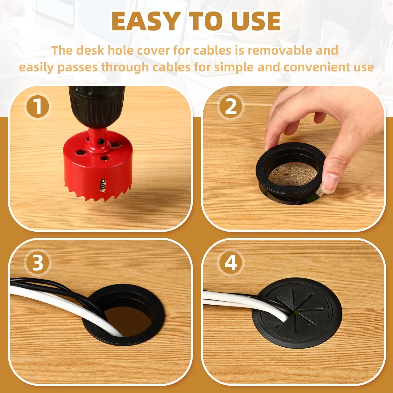Desk Grommet 2 Inch (50 mm) 8 Pieces, Desk Hole Cover for Cables White, ABS Plastic Grommet Hole Cover with Hole Saw for Wires Cables Through The Countertop by XIOGZAXI